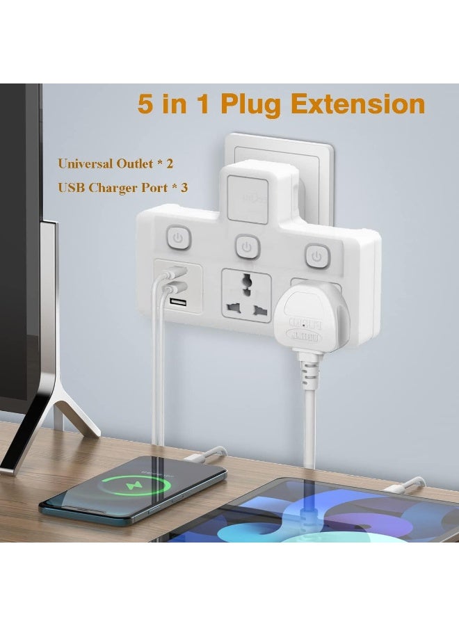 TYCOM Power Adapter Multi Plug Extension Extender Wall Socket 2 Way 3 USB Multiple Electrical Outlet Adaptor Power Station for Home And Office. - Image 4